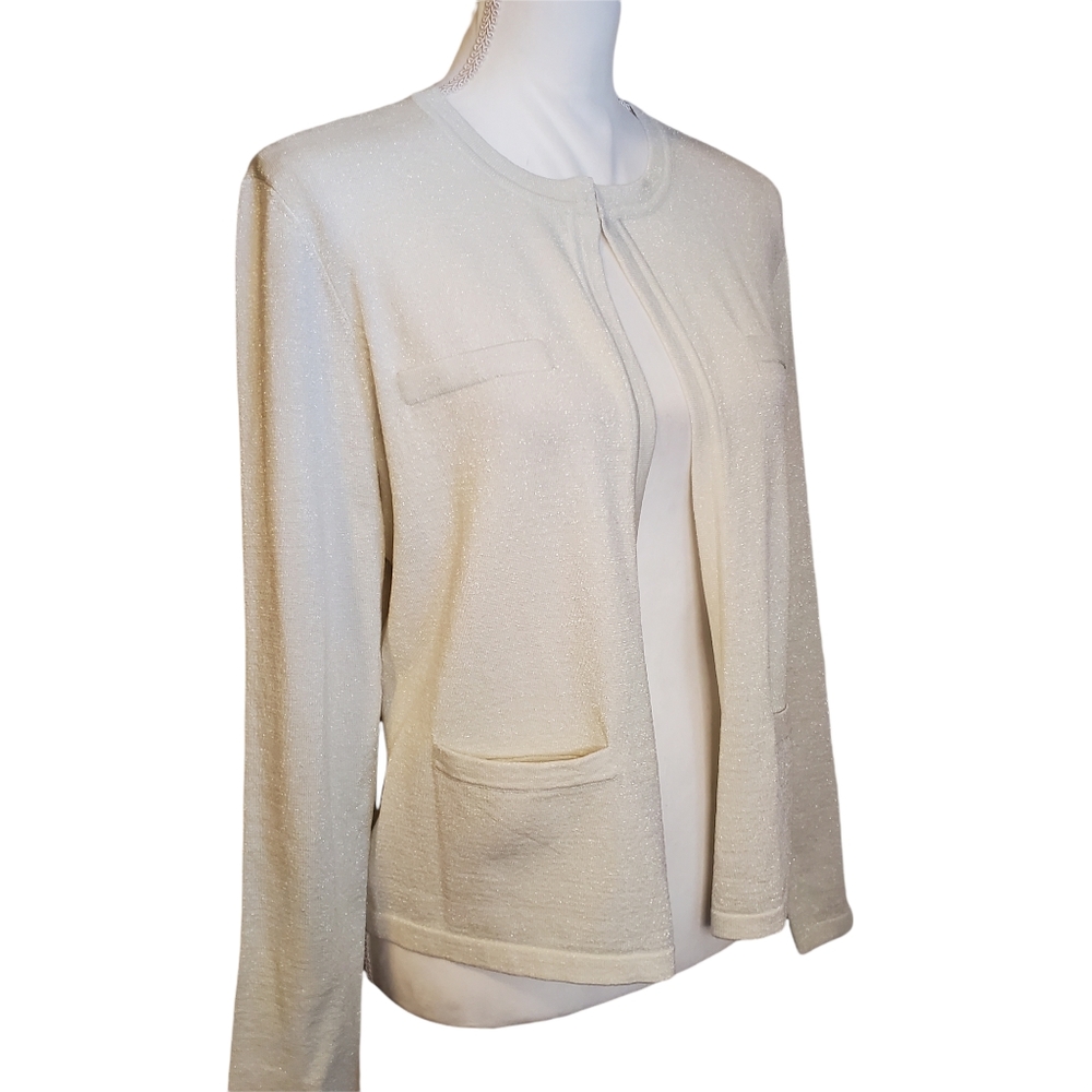 J. Mclaughlin Sparkle Metallic Top Button Open Ca… - image 6